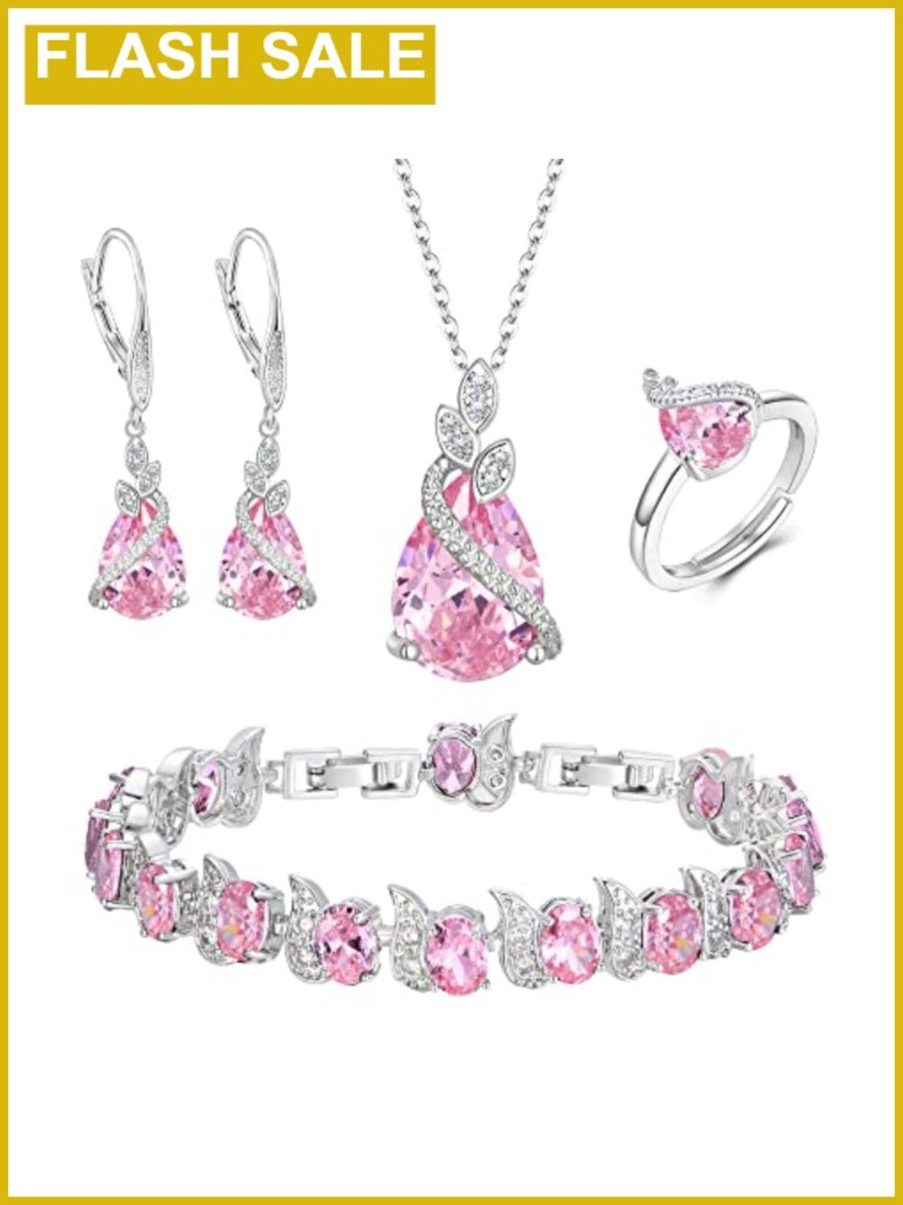 Bridal Wedding Jewelry Set Cubic Zirconia Necklace Earrings Bracelet Ring